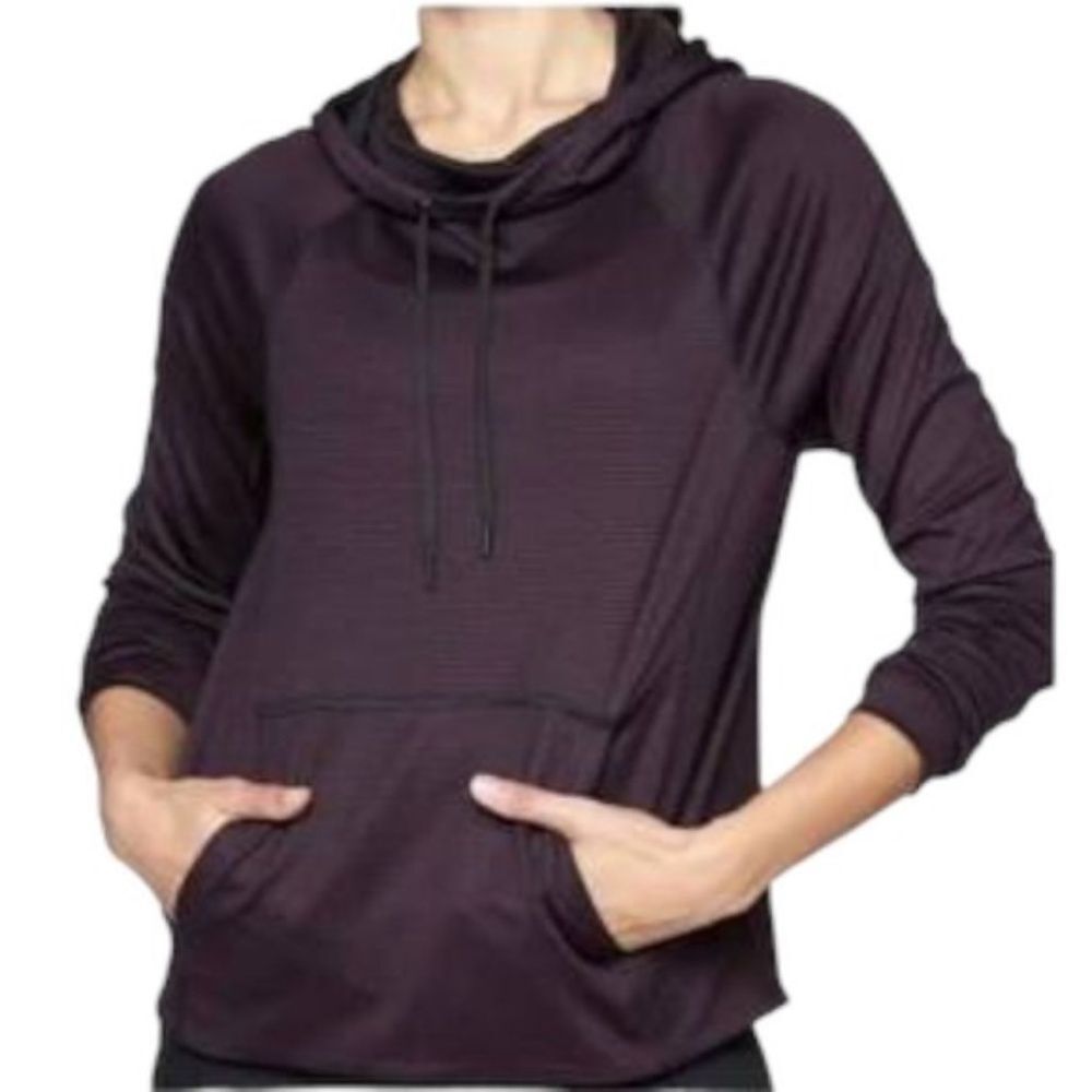 Athleta Heavenly Hail Striped Pullover Hoodie Size Medium, Thumb holes